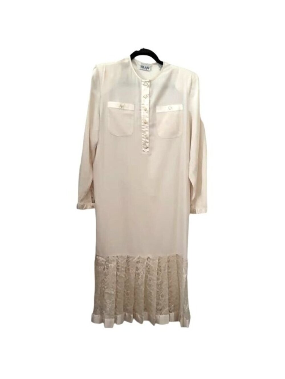 Nilani Womens Size 12 Cream Long Sleeve Polyester Dress With Pleated Hem